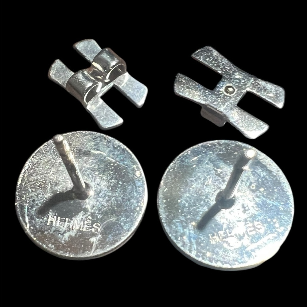 Pink and Silver Hermes Eclipse Round Earrings - Picture 4 of 4